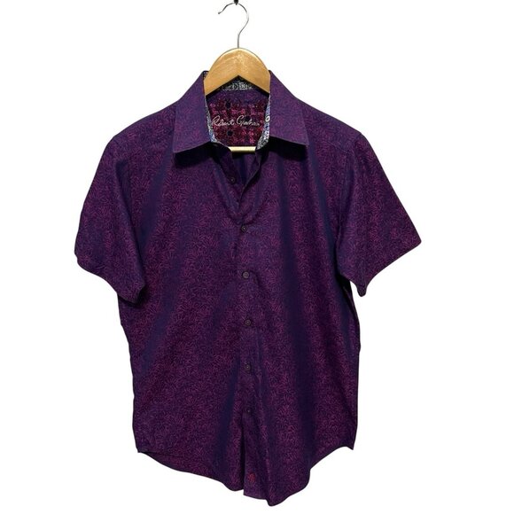 Robert Graham Mens Shirt XS Classic Fit Purple Jacquard Short Sleeve Embroidered - Picture 1 of 8